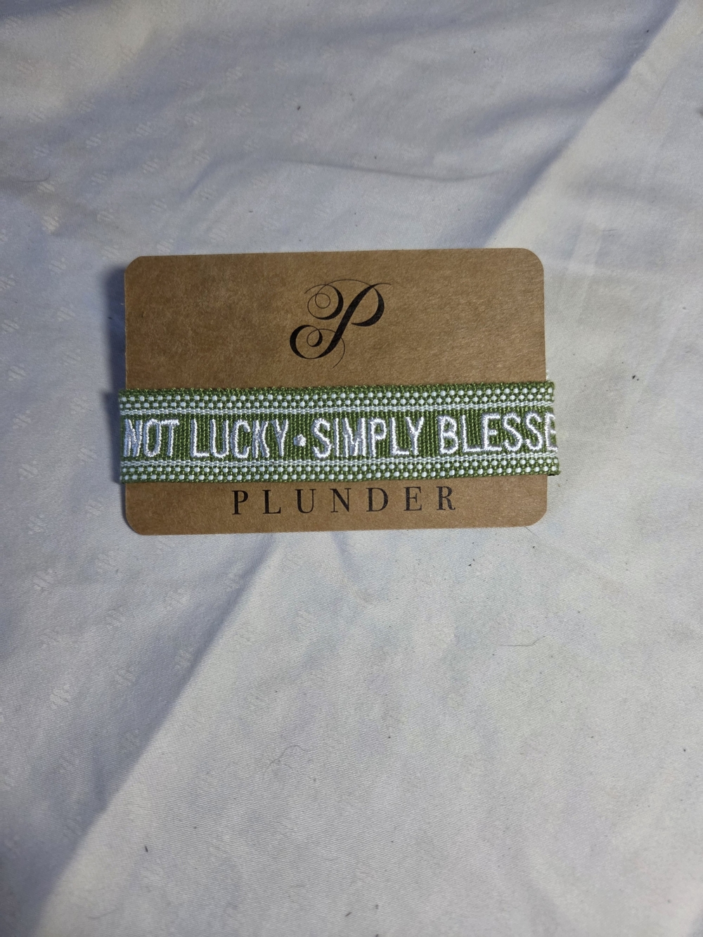 Plunder Green Woven 'Not Lucky · Simply Blessed' Bracelet